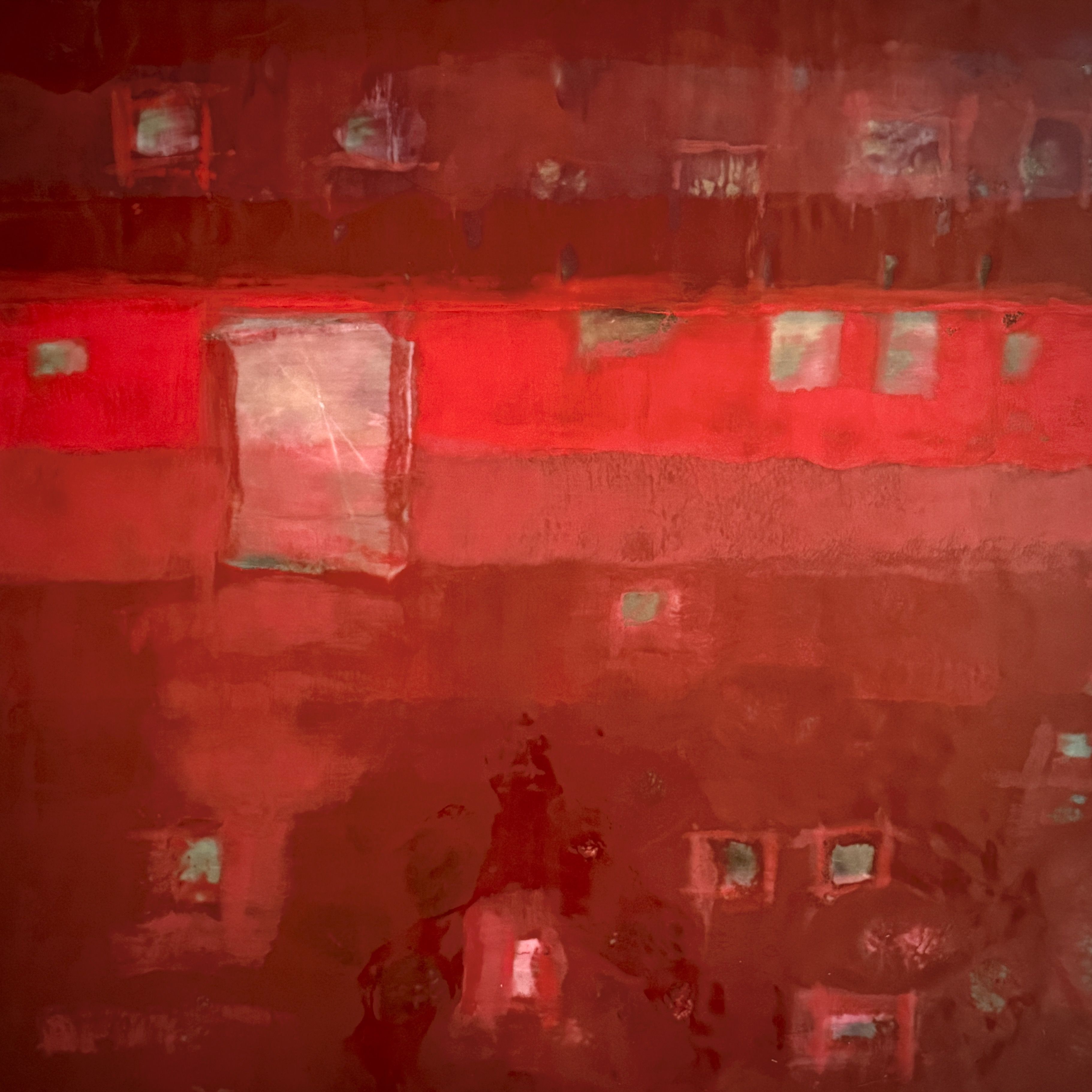 Terri Yacovelli Threshold In Red Encaustic 30x30 Edit 2025
